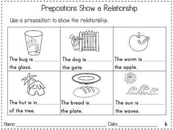 prepositions for beginners practice sheets by brandy shoemaker tpt