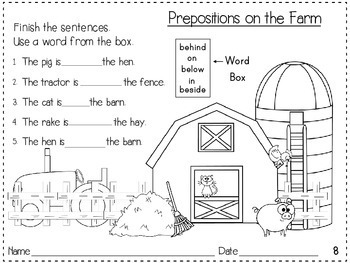 prepositions for beginners practice sheets by brandy shoemaker tpt