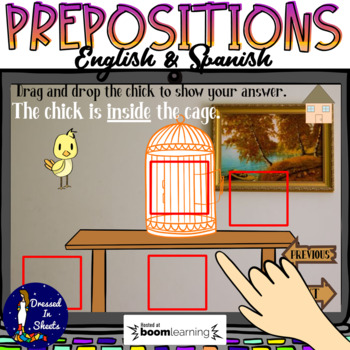 Preview of Prepositions in English and Spanish BOOM Cards Distance Learning