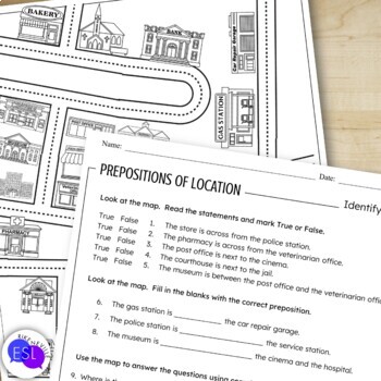 Prepositions of Location Practice with a Mall Map