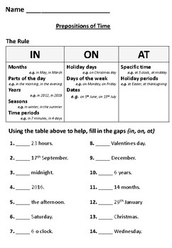 Prepositions of Time by SiDash Teaching | Teachers Pay Teachers