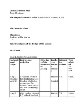 Preview of Prepositions of Time IN/AT/ON - ESL Lesson Plan with Worksheets