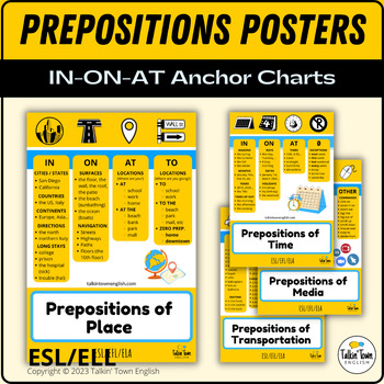 Preview of Prepositions of Time Place Transport Media In ON AT Anchor Charts for ESL ELA