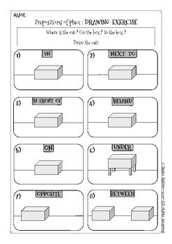 prepositions of place drawing exercise black and white