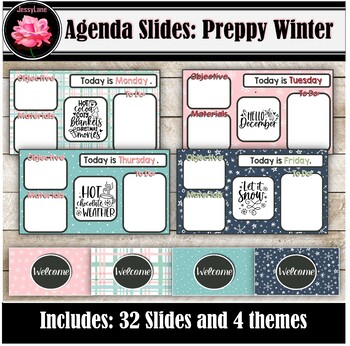 Preview of Preppy Christmas Winter Holiday December Themed - Google Slides Agenda