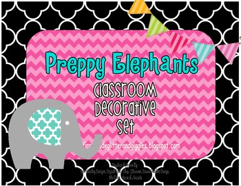 Preview of Preppy Elephant Classroom Decorative Set