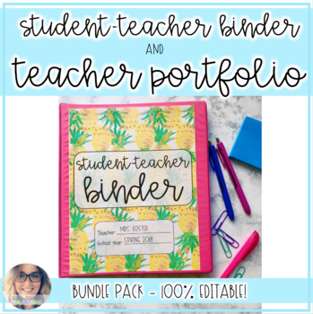 Preview of Preppy Student Teacher Binder & Teacher Portfolio BUNDLE