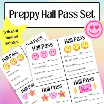 Preview of Preppy Themed Hall Passes, Hall Pass Set, 8 Designs, Office Pass, Printable