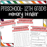Preschool-12th grade Annual School Year Memory Binder