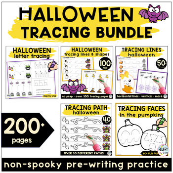 Preview of Halloween Prewriting Tracing Lines Worksheet Activities Toddler Preschool BUNDLE