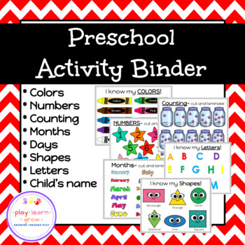 Preschool Activity Binder by Play Learn and Grow- Growing through play