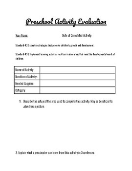 Preview of Preschool Activity Evaluation