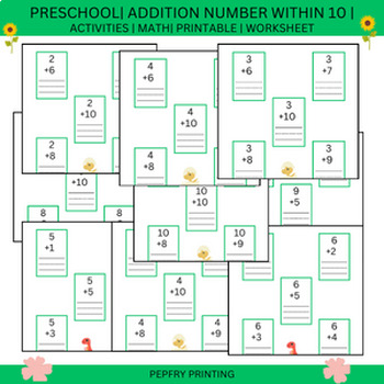 Preview of Preschool | Addition Number Within 10 | Activities | Math | Printable| Worksheet