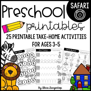 Preview of Preschool African Safari Theme Printable Worksheet Activities