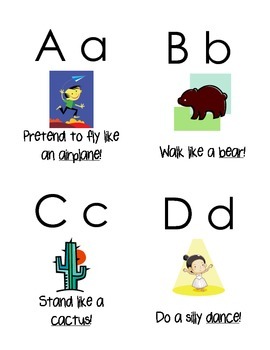 Preschool Alphabet Movement Cards by Azure Wilson | TpT
