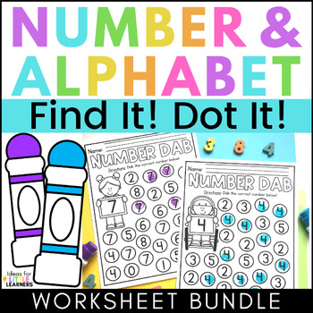 Preview of Preschool Alphabet & Number Recognition Worksheet Bundle - Dot It Bingo Dab