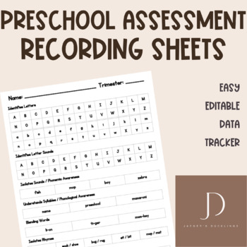 Preview of Preschool Assessment Recording Sheets (Editable)