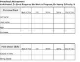 Preschool Assessment/Report Card Form