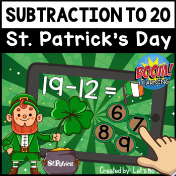Preview of Preschool BOOM Cards St. Patrick's Day | March Subtraction Facts Sums to 20