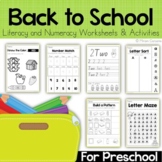 Preschool Back to School Literacy and Numeracy Worksheets 