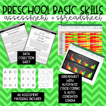 Preview of Preschool Basic Skills Assessment + Spreadsheet