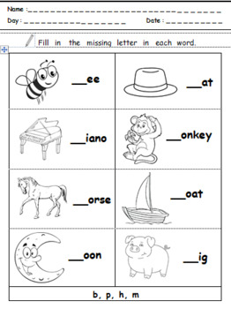 Preview of Preschool Beginning Letter Sounds Worksheet: b, p, h, m