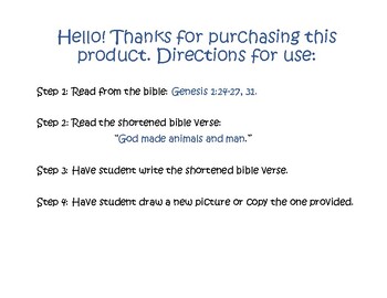 Preview of Preschool Bible Activity Genesis 1: 24-27, 31 God Made Animals and Man