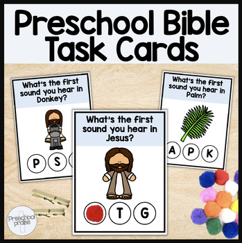 Preview of Preschool Bible Task Box Activity Cards - Beginning Sounds