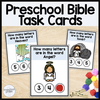 Preview of Preschool Bible Task Box Activity Cards - Counting Letters