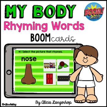 Preview of Preschool Rhyming Words Healthy Bodies Themed Digital BOOM Cards™