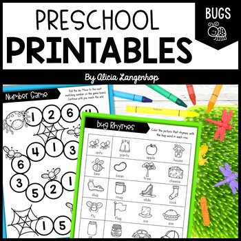 Preview of Preschool Bugs Theme Printable Worksheet Activities