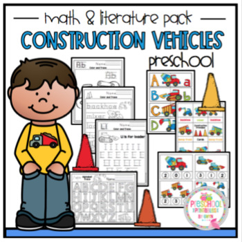 Preview of Construction Vehicles Math and Literature Pack