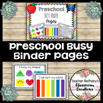 Preschool Busy Binder Pages By Teacher Bethany's Classroom Creations