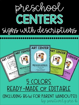 Preschool Center Signs with Descriptions (Editable) by Positively PreK