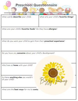 Preview of Preschool Child Questionnaire - Childcare Questionnaire Form