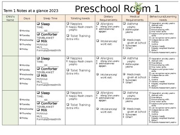 Preview of Preschool/Childcare Term Notes at a Glance
