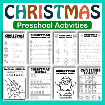 Preschool Christmas Activities - Math, Writing, Fine motor, Color by Number