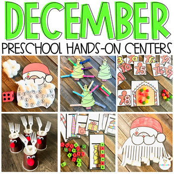 Preview of Preschool Christmas Math and Literacy Centers Activities | December Morning Bins