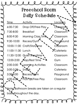 Preschool Classroom Daily Schedule by Miz Riz Elementary Resources