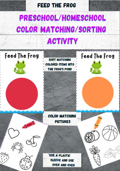 Preview of Preschool Color Match Activity (Feed The Frog)