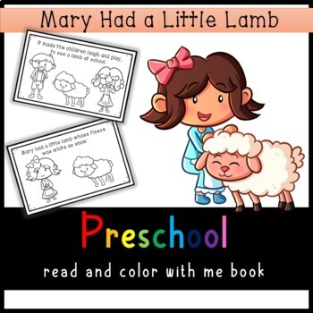 Preview of Preschool Color and Read Book- Mary Had a Little Lamb