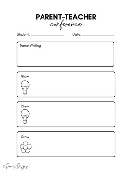Preview of Preschool Conference Sheet: 2 glows and a grow