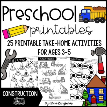 Preview of Preschool Construction Theme Printable Worksheet Activities