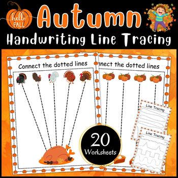 Preview of Preschool Curriculum Handwriting Line Tracing Worksheets | Thanksgiving
