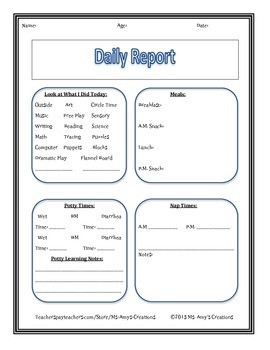 Preschool Daily Report By Ms Amy S Creations Teachers Pay Teachers