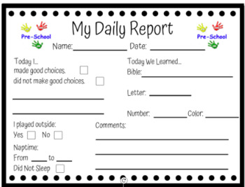 Preschool Daily Report By To Teach From The Heart Tpt