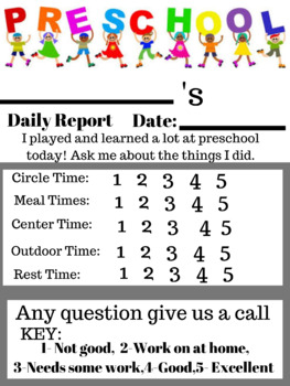 Preview of Preschool Daily Report