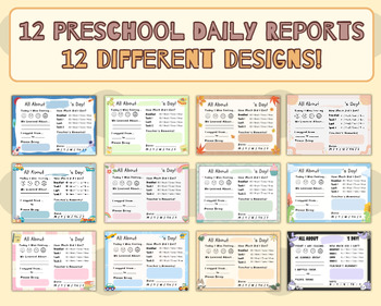 Preview of 12 Preschool Daily Reports | Daycare Daily Log | Toddler Log | Printable PDF