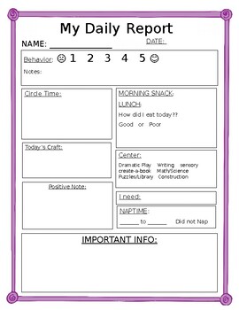 Preview of Preschool Daily Report - EDITABLE