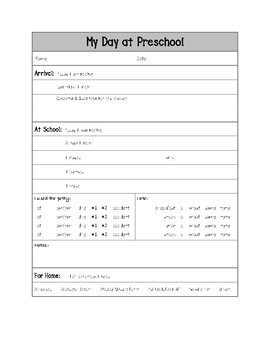 Preschool Daily Report - Full Page by Mac N Peas | TpT